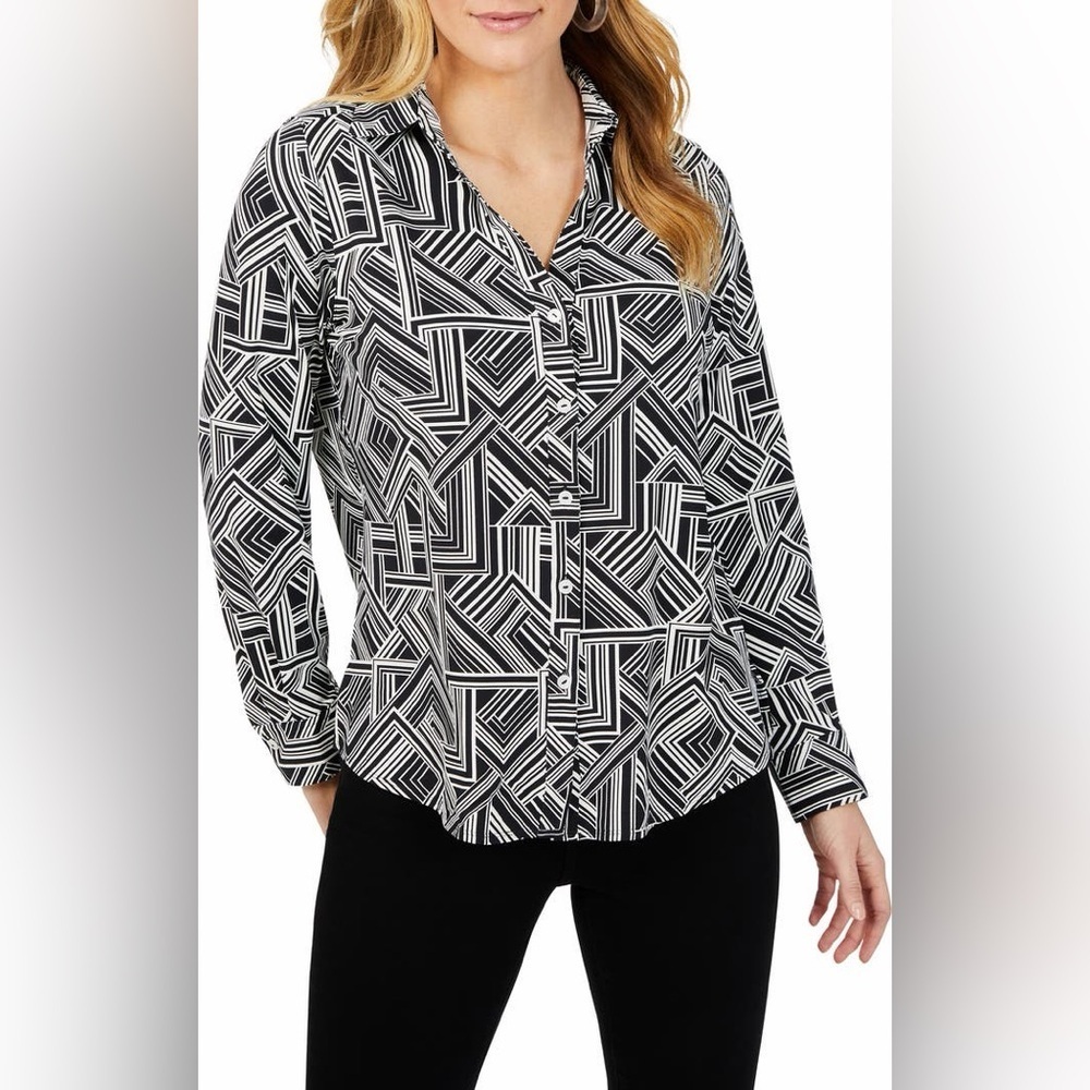 Foxcroft Mary Geometric Print Button-Up Shirt